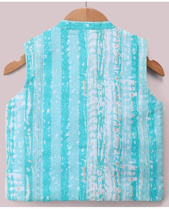 Babyhug Cambric Woven Dhoti Kurta Set and Jacket with Full Sleeves and Striped Print - White
