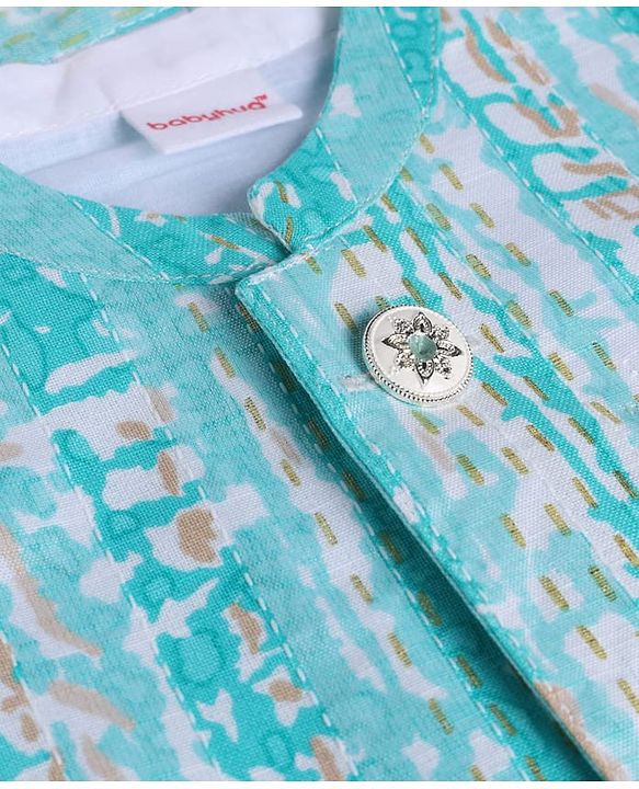 Babyhug Cambric Woven Dhoti Kurta Set and Jacket with Full Sleeves and Striped Print - White