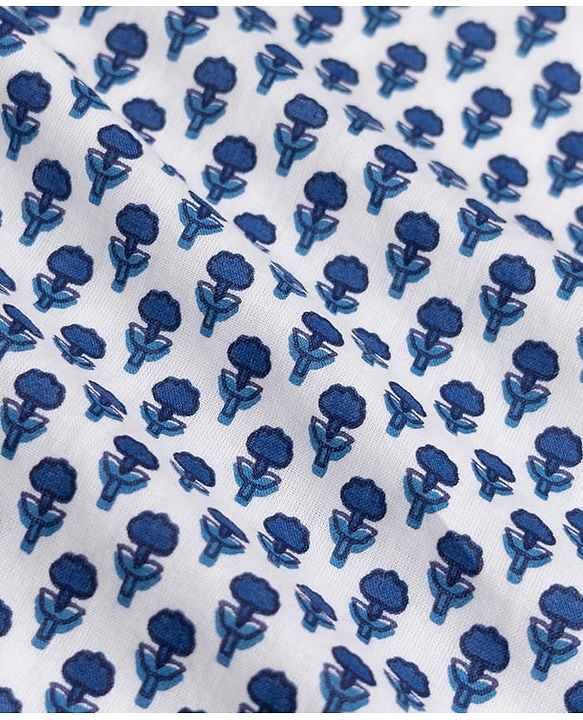 Babyhug 100% Cotton Cambric Woven Full Sleeves Front Open Kurta & Dhoti Set with Floral Print in Blue