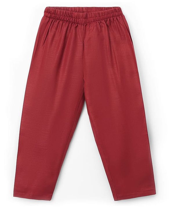 Babyhug Rayon Woven Full Length SOLID Kurta & Pyjama Set With Palm Tree Embroidered Jacket - Maroon