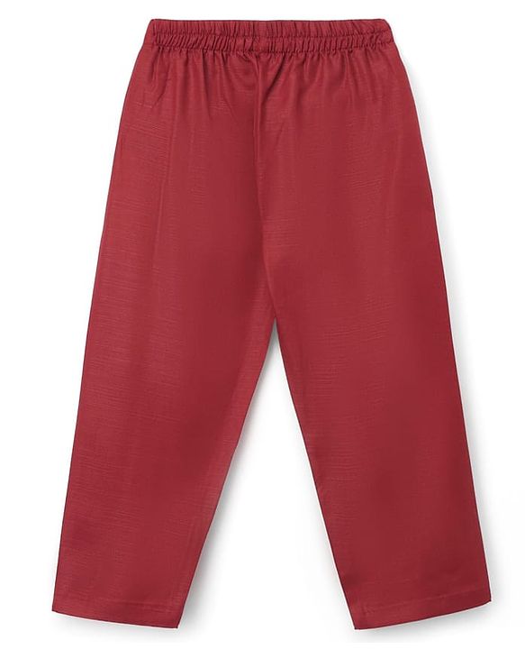 Babyhug Rayon Woven Full Length SOLID Kurta & Pyjama Set With Palm Tree Embroidered Jacket - Maroon