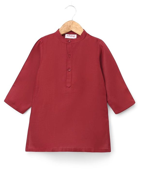 Babyhug Rayon Woven Full Length SOLID Kurta & Pyjama Set With Palm Tree Embroidered Jacket - Maroon