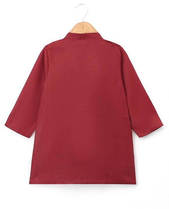 Babyhug Rayon Woven Full Length SOLID Kurta & Pyjama Set With Palm Tree Embroidered Jacket - Maroon