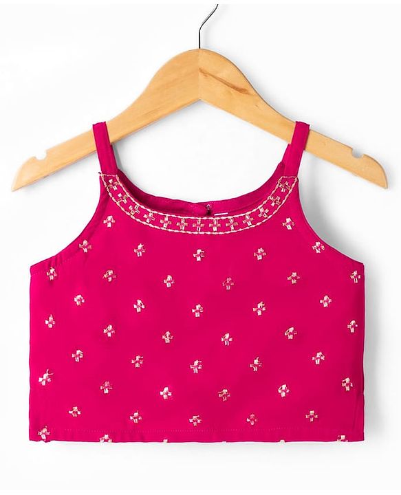 Babyhug Georgett Woven Sleeveless Floral Embroidered Top Palazo and Jacket Set - Hot Dark Pink