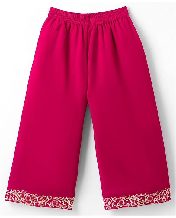Babyhug Georgett Woven Sleeveless Floral Embroidered Top Palazo and Jacket Set - Hot Dark Pink