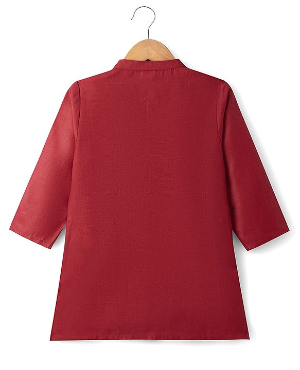 Babyhug 100% Cotton Woven Full Sleeves Solid Colour Kurta Pajama Set with Brocade Nehru Jacket - Red