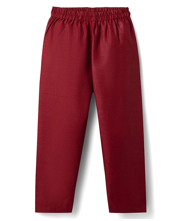 Babyhug 100% Cotton Woven Full Sleeves Solid Colour Kurta Pajama Set with Brocade Nehru Jacket - Red