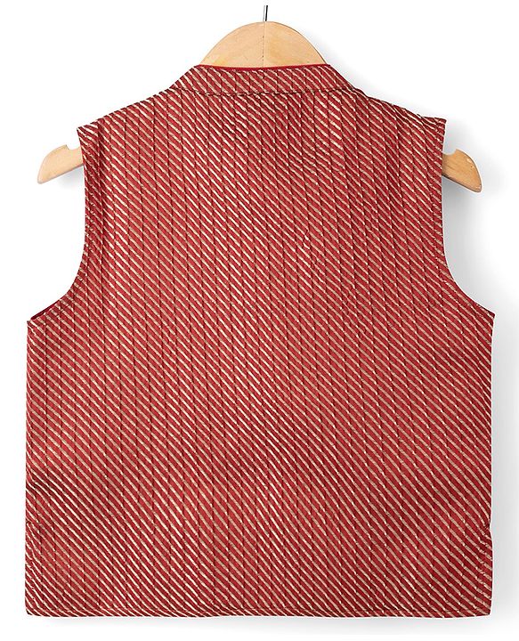 Babyhug 100% Cotton Woven Full Sleeves Solid Colour Kurta Pajama Set with Brocade Nehru Jacket - Red