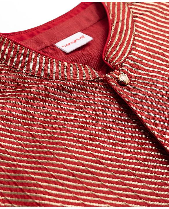 Babyhug 100% Cotton Woven Full Sleeves Solid Colour Kurta Pajama Set with Brocade Nehru Jacket - Red