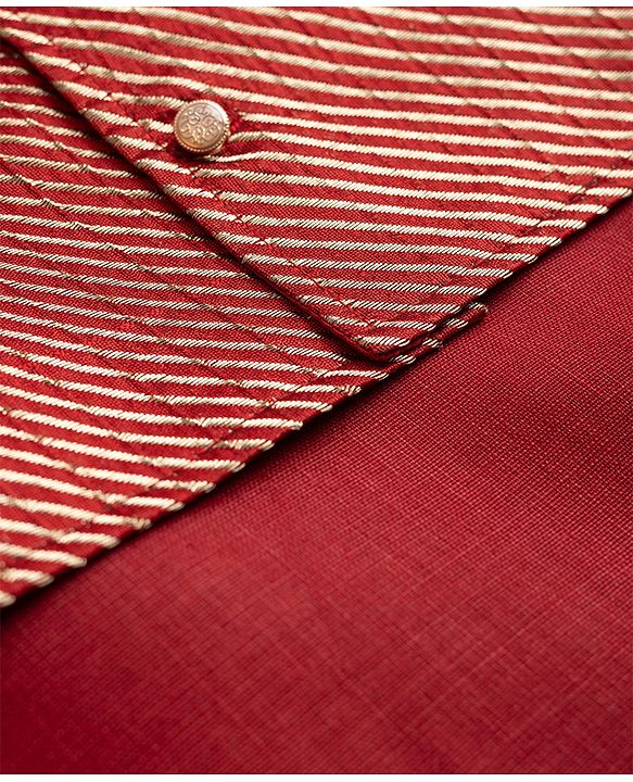 Babyhug 100% Cotton Woven Full Sleeves Solid Colour Kurta Pajama Set with Brocade Nehru Jacket - Red