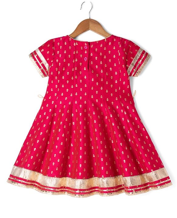 Babyhug Woven Floral Foil Printed Half Sleeves Kurti Churidar and Dupatta Set - Fuschia