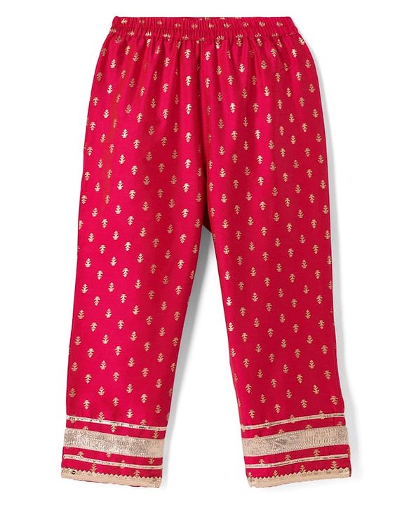 Babyhug Woven Floral Foil Printed Half Sleeves Kurti Churidar and Dupatta Set - Fuschia