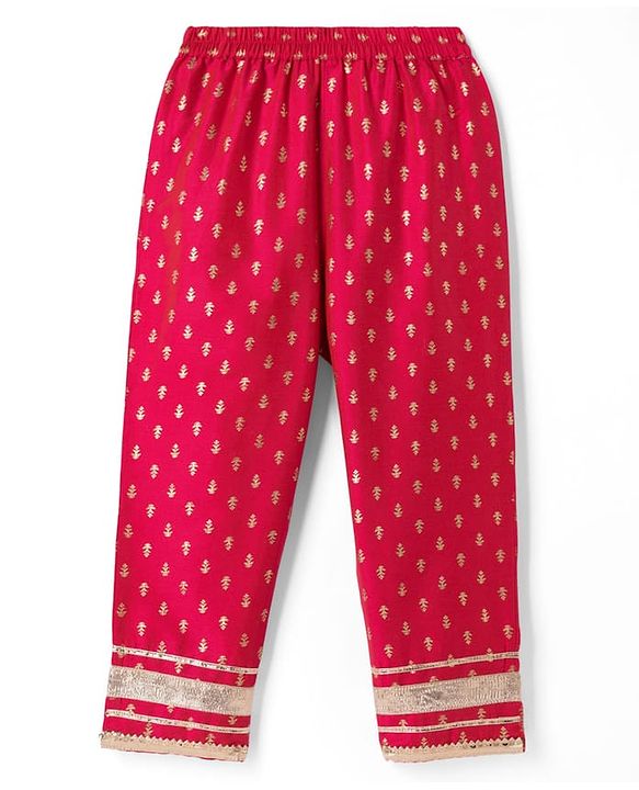 Babyhug Woven Floral Foil Printed Half Sleeves Kurti Churidar and Dupatta Set - Fuschia