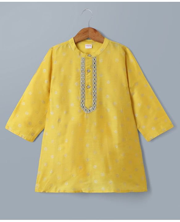 Babyhug Woven Full Sleeves Kurta Pajama Set with Floral Foil Print - Yellow