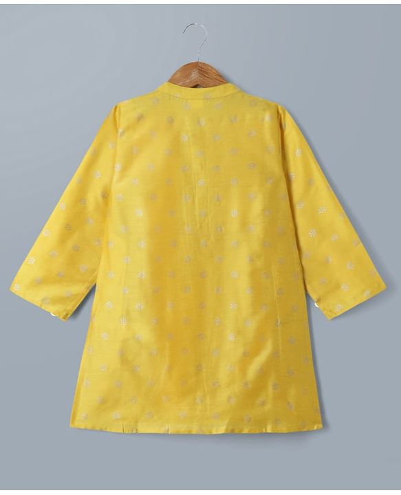 Babyhug Woven Full Sleeves Kurta Pajama Set with Floral Foil Print - Yellow