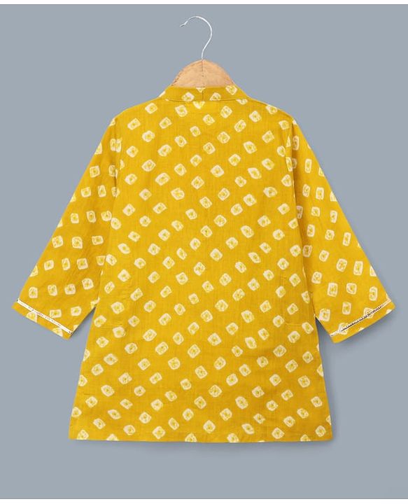 Babyhug 100% Cotton Woven Full Sleeves Printed Kurta & Pyjama Set With Lace Detailing - Lime Green