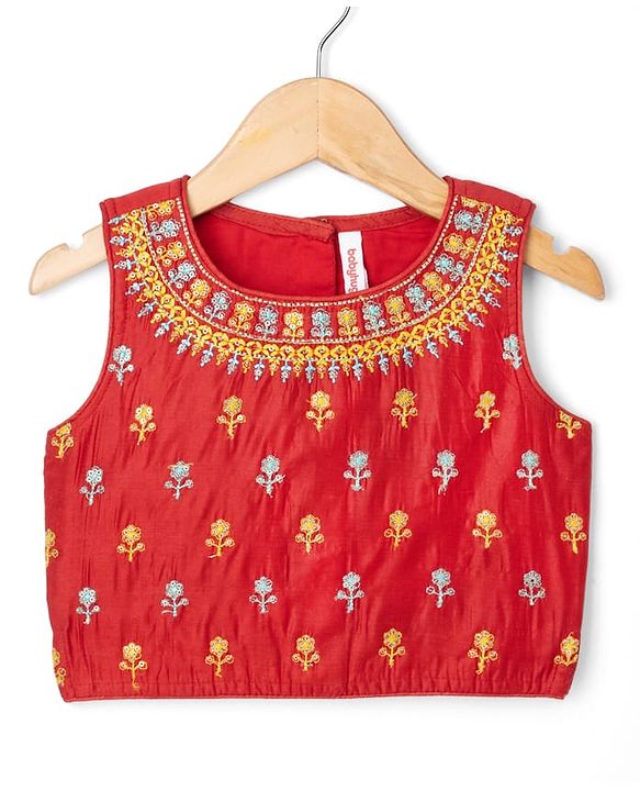 Babyhug Georgette Woven Sleeveless Sequinned & Floral Embroidered Choli Lehenga  and Dupatta Set - Red
