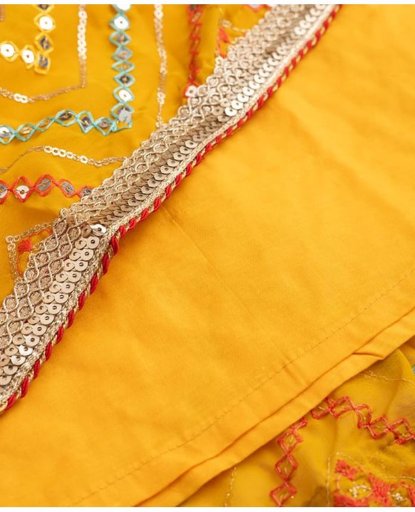 Babyhug Georgette Woven Sleeveless Sequinned & Floral Embroidered Choli Lehenga  and Dupatta Set - Red