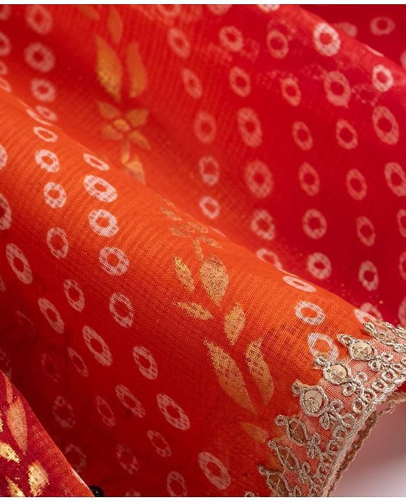 Babyhug Woven Sleeveless Kotta Foil Floral Printed Lehenga Choli & Dupatta Set - Orange
