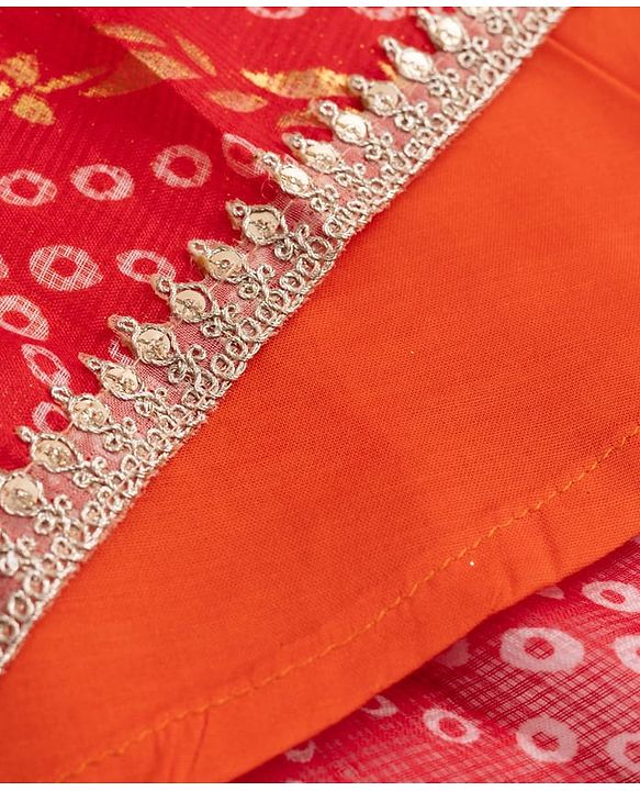 Babyhug Woven Sleeveless Kotta Foil Floral Printed Lehenga Choli & Dupatta Set - Orange