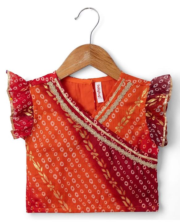 Babyhug Woven Sleeveless Kotta Foil Floral Printed Lehenga Choli & Dupatta Set - Orange