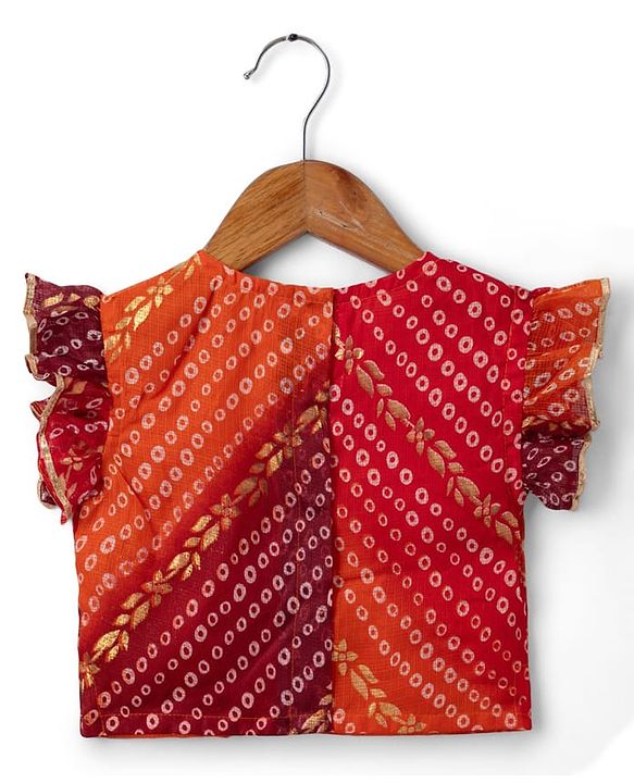Babyhug Woven Sleeveless Kotta Foil Floral Printed Lehenga Choli & Dupatta Set - Orange