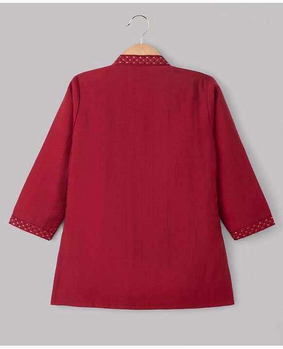 Babyhug Woven Full Sleeves Sequinned Kurta Dhoti Set - Red