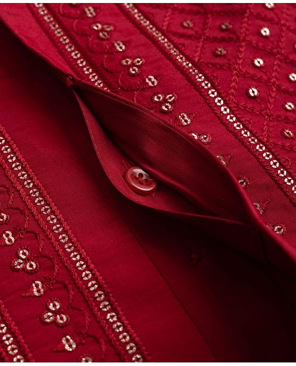Babyhug Woven Full Sleeves Sequinned Kurta Dhoti Set - Red