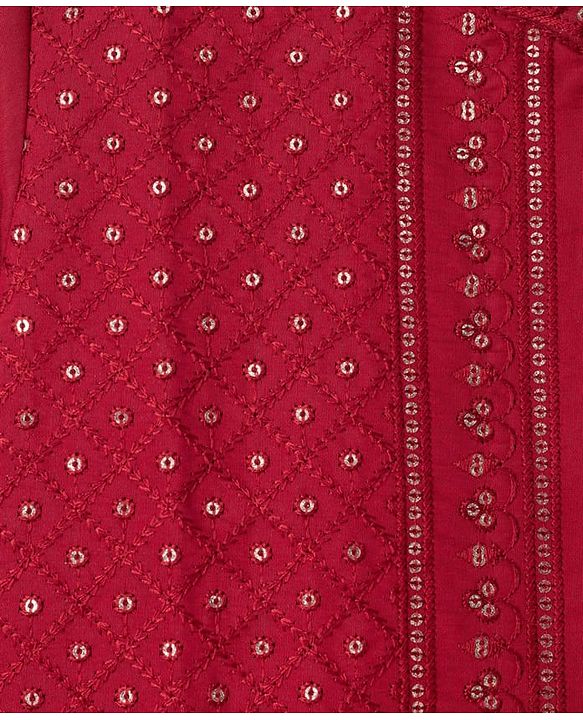 Babyhug Woven Full Sleeves Sequinned Kurta Dhoti Set - Red