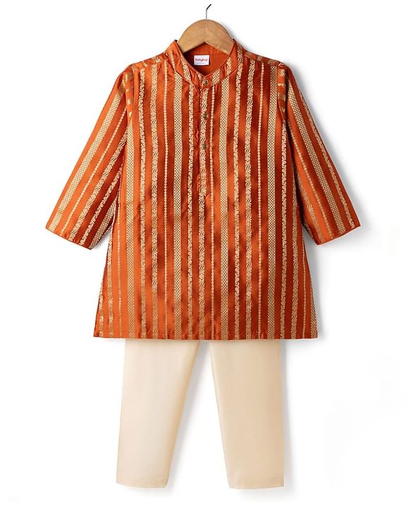Babyhug Woven Full Sleeves Striped Kurta & Pyjama Set - Orange