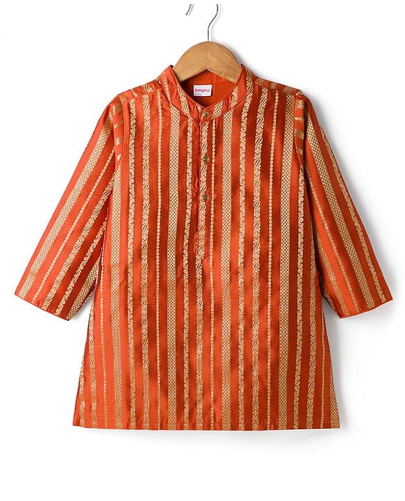 Babyhug Woven Full Sleeves Striped Kurta & Pyjama Set - Orange