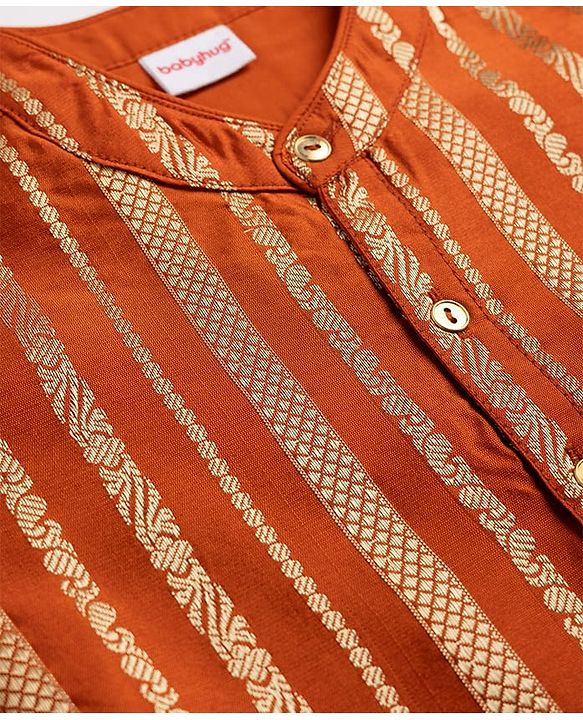 Babyhug Woven Full Sleeves Striped Kurta & Pyjama Set - Orange