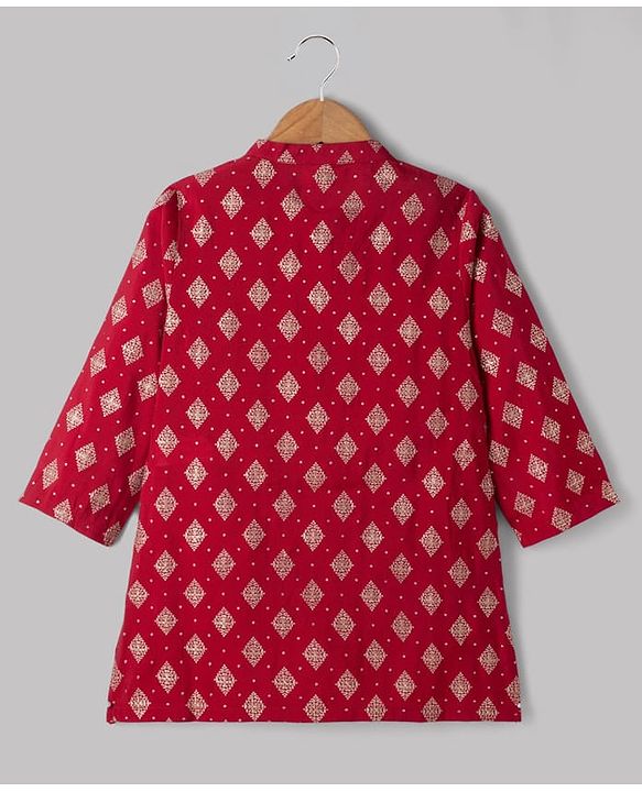 Babyhug Woven Full Sleeves Floral Foil Printed Kurta Pyjama Set - Red