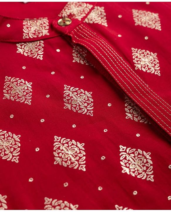 Babyhug Woven Full Sleeves Floral Foil Printed Kurta Pyjama Set - Red
