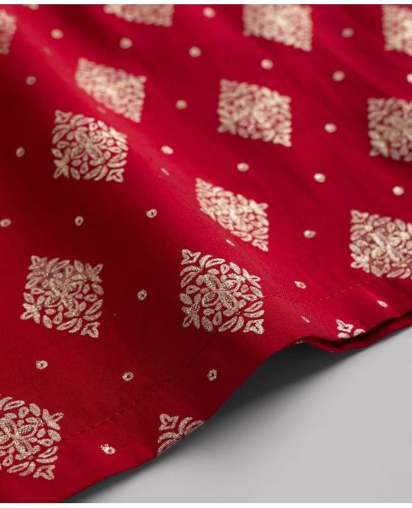 Babyhug Woven Full Sleeves Floral Foil Printed Kurta Pyjama Set - Red