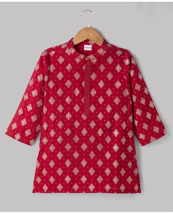 Babyhug Woven Full Sleeves Floral Foil Printed Kurta Pyjama Set - Red