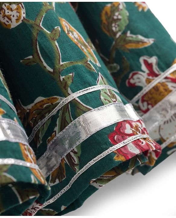 Babyhug 100% Cotton Woven Sleeveless Floral Printed Choli Lehenga Set With Dupatta - Green