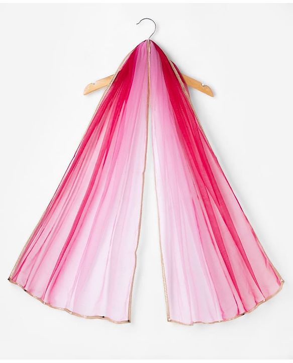 Babyhug Chanderi Woven Sleeveless Lehenga Choli and Dupatta Set With Bandhani Print & Floral Embroidery - Pink