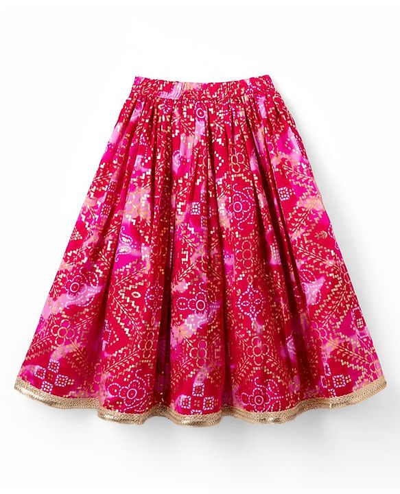 Babyhug Chanderi Woven Sleeveless Lehenga Choli and Dupatta Set With Bandhani Print & Floral Embroidery - Pink