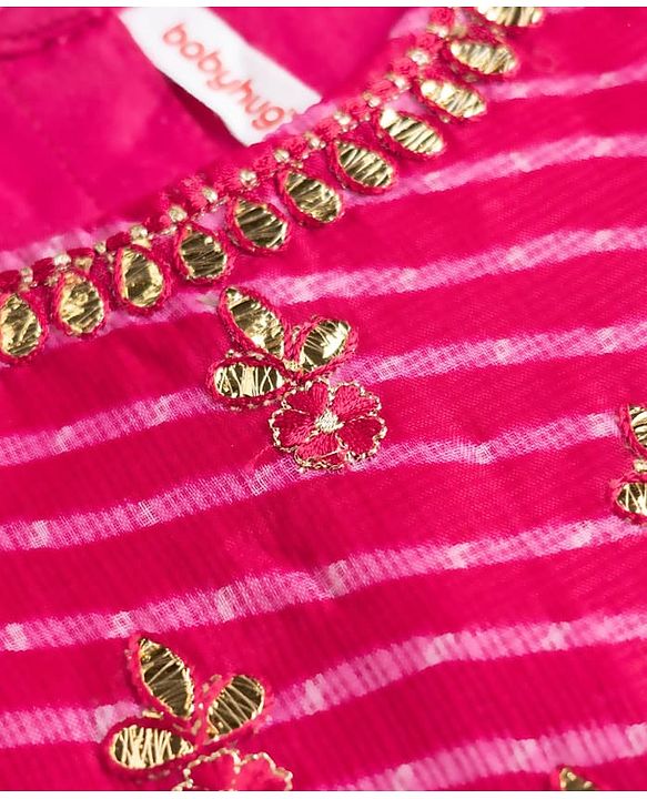 Babyhug Chanderi Woven Sleeveless Lehenga Choli and Dupatta Set With Bandhani Print & Floral Embroidery - Pink