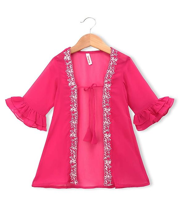 Babyhug Georgette Woven Three Fourth Sleeves Floral Embroidered Lehenga Choli and Jacket Set - Pink