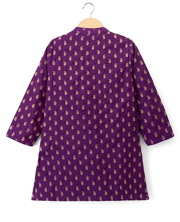 Babyhug Brocade Woven Full Sleeves Kurta Pajama Set with Kolka Embroidery - Purple