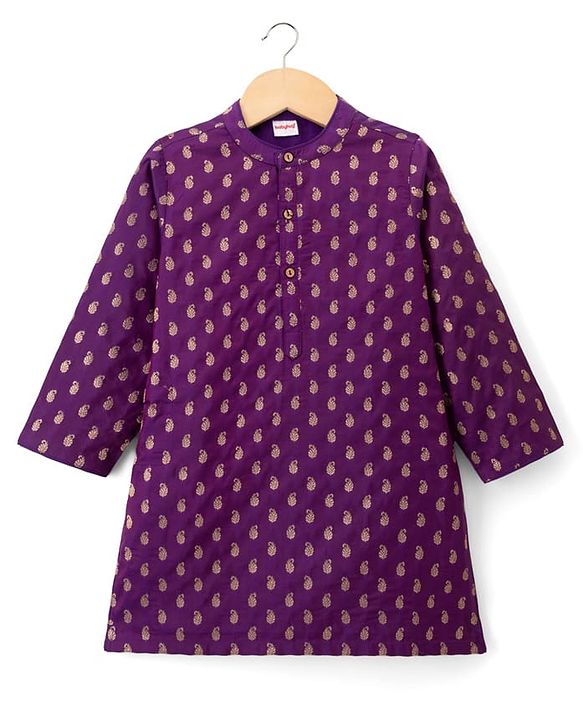 Babyhug Brocade Woven Full Sleeves Kurta Pajama Set with Kolka Embroidery - Purple
