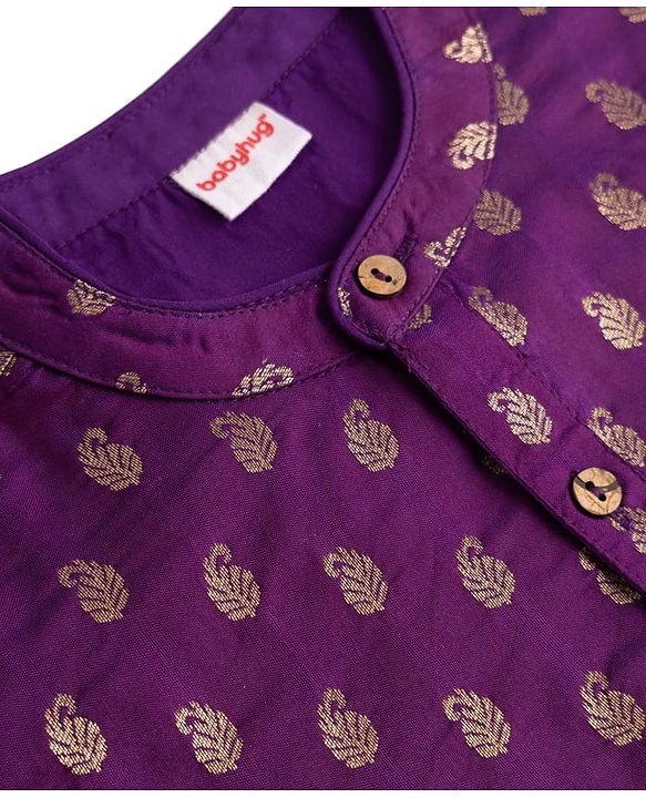 Babyhug Brocade Woven Full Sleeves Kurta Pajama Set with Kolka Embroidery - Purple