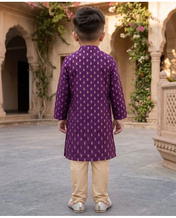 Babyhug Brocade Woven Full Sleeves Kurta Pajama Set with Kolka Embroidery - Purple