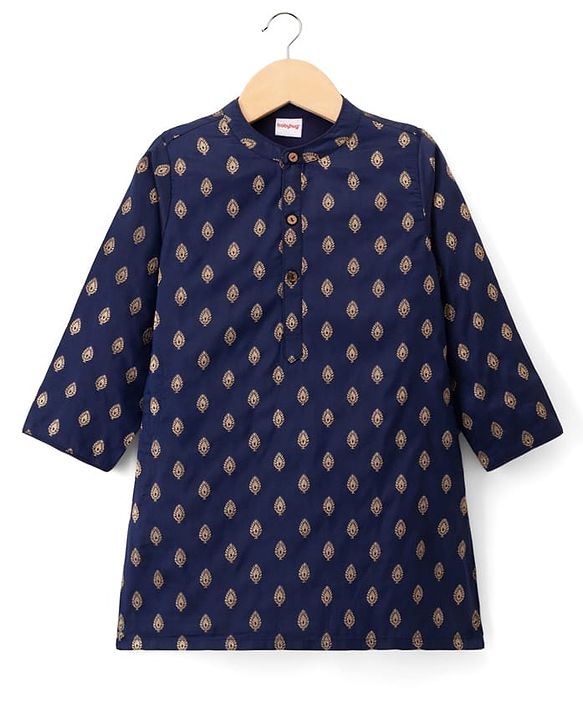 Babyhug Brocade Woven Full Sleeves Kurta Pajama Set with Kolka Embroidery - Navy