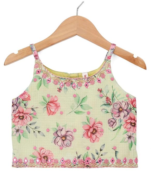 Babyhug Net Woven Half Sleeve Chanderi Floral Embroidered Lehenga Choli and Dupatta Set - Pink & Green