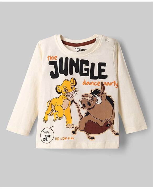 Babyhug Disney Single Jersey Knit Full Sleeves T-Shirt & Pyjama Night Suit Lion King Print - White & Brown