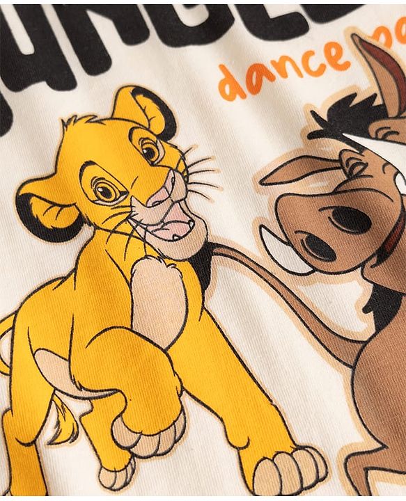 Babyhug Disney Single Jersey Knit Full Sleeves T-Shirt & Pyjama Night Suit Lion King Print - White & Brown