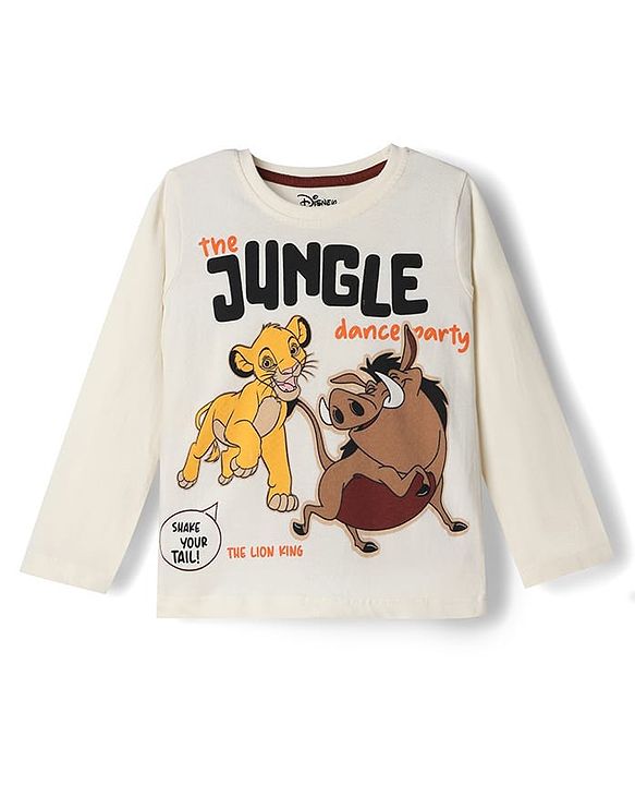 Babyhug Disney Single Jersey Knit Full Sleeves T-Shirt & Pyjama Night Suit Lion King Print - White & Brown